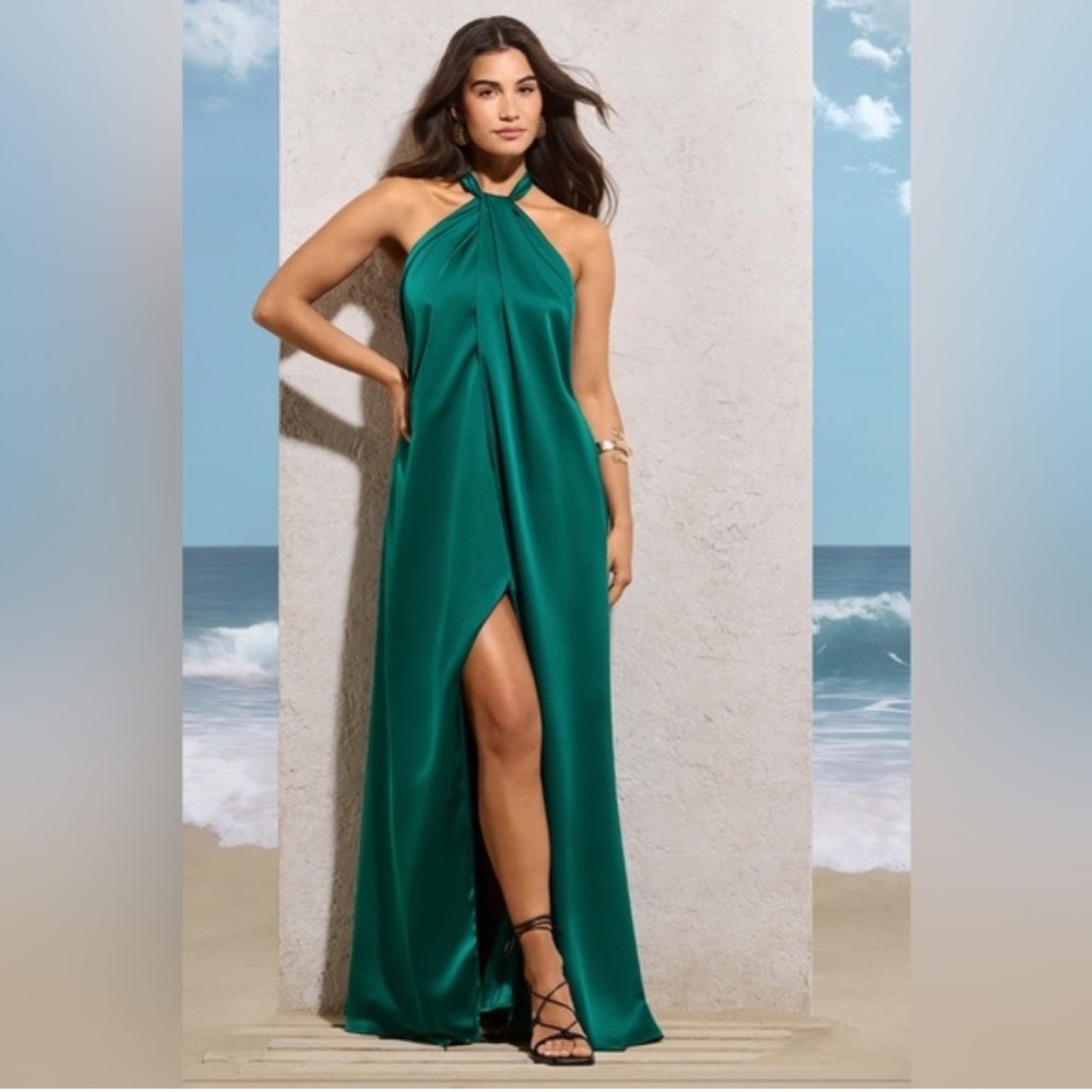 Club L London Bottle Green Satin Maxi Dress NWT - Picture 7 of 7